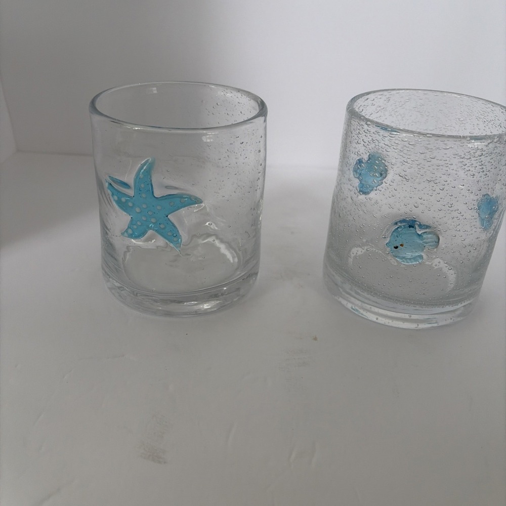 Starfish & Bubble Glass Hand Blown Heavy Nautical Beach Art Glass Lot of 2